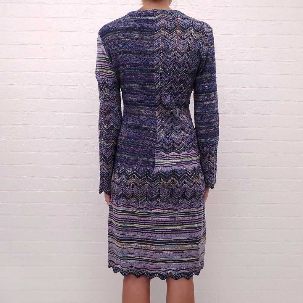 MISSONI NAVY AND PURPLE CHEVRON KNIT DRESS - SIZE 40