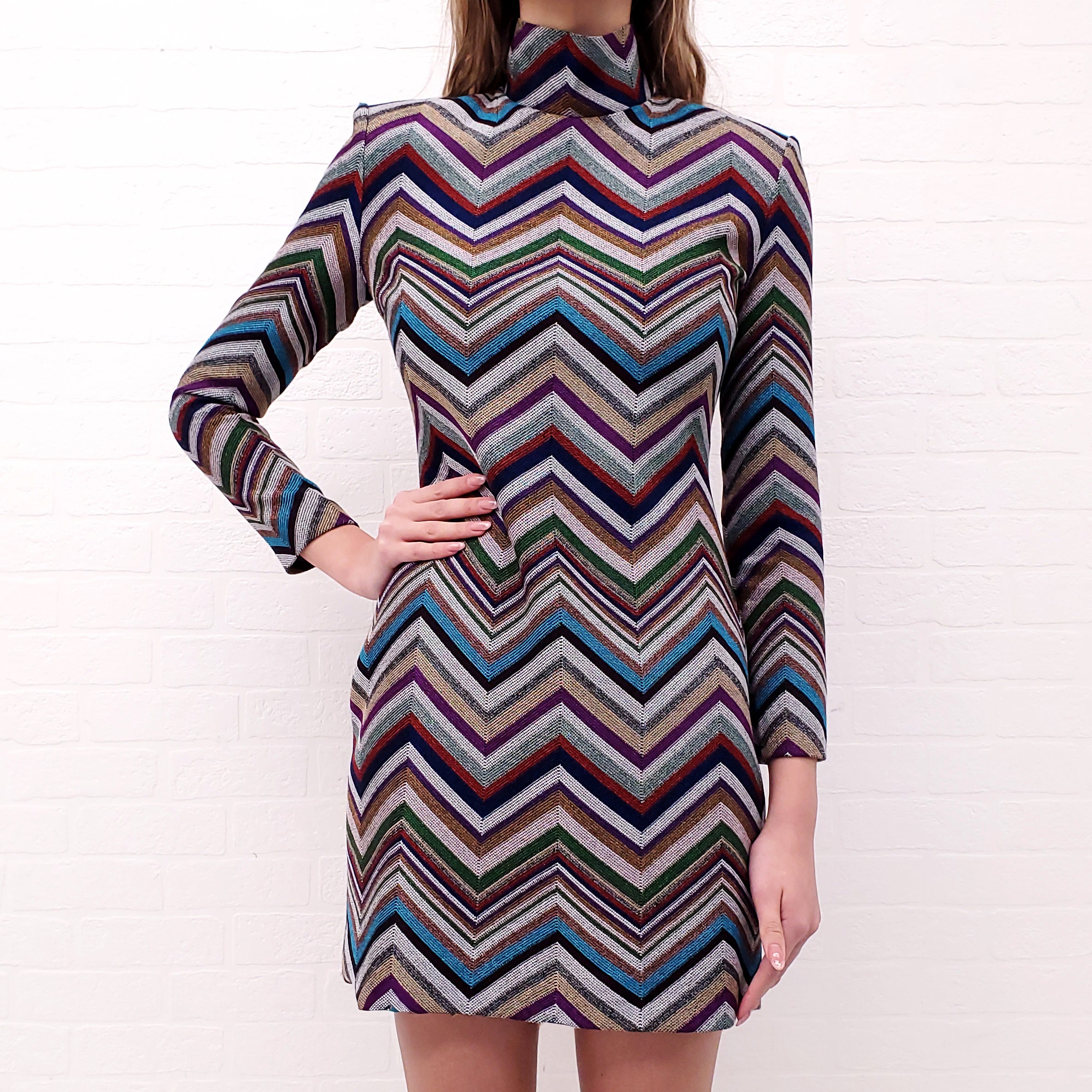 MISSONI RAINBOW CHEVRON DRESS WITH SHOULDER PADS - SIZE M