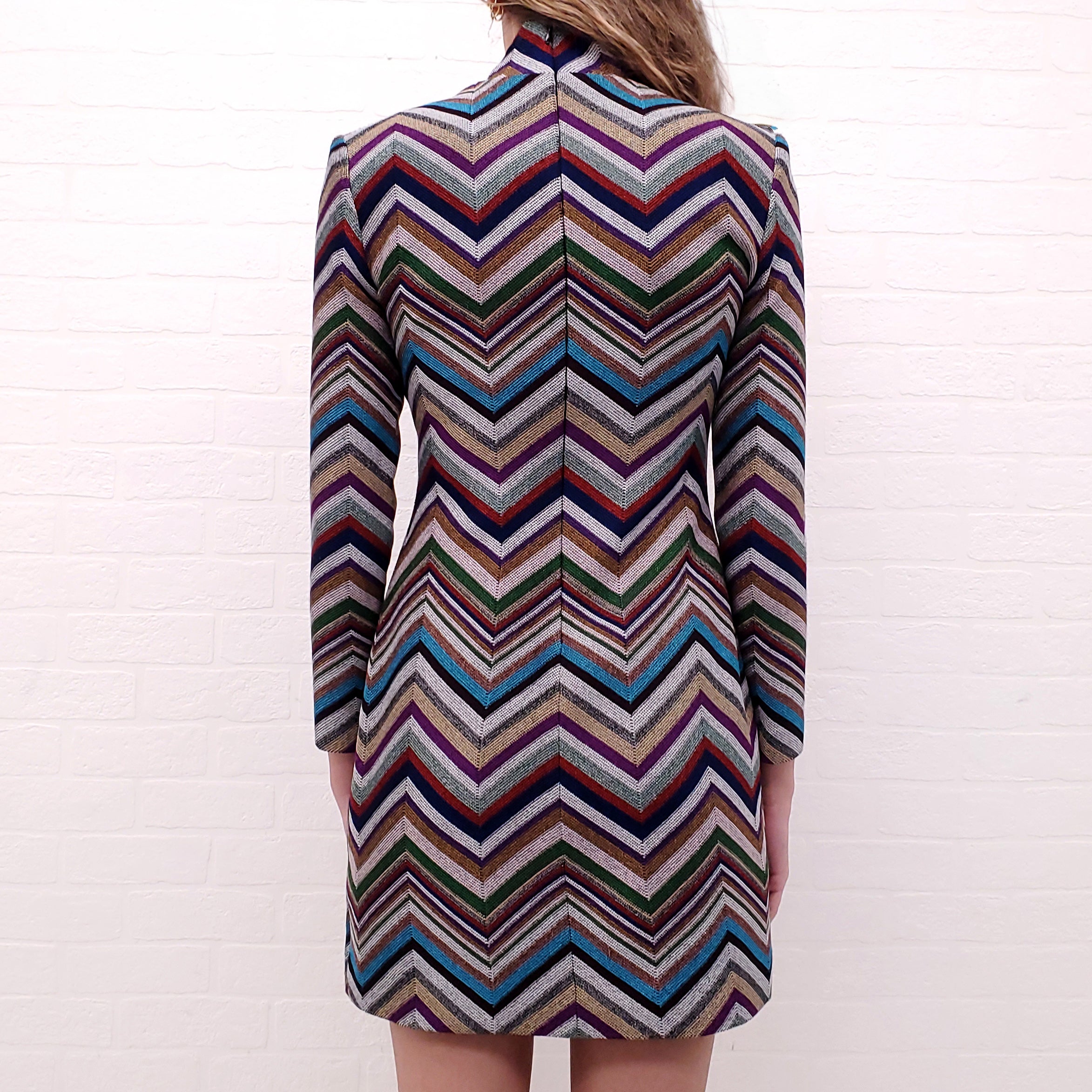 MISSONI RAINBOW CHEVRON DRESS WITH SHOULDER PADS - SIZE M