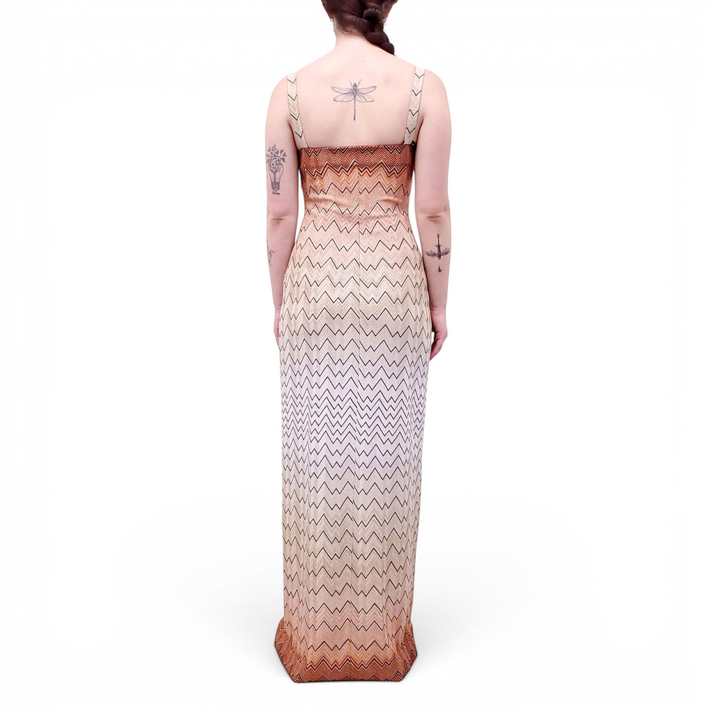 MISSONI TERRACOTTA OMBRE ZIGZAG DRESS WITH TWIST DETAIL - SIZE 42