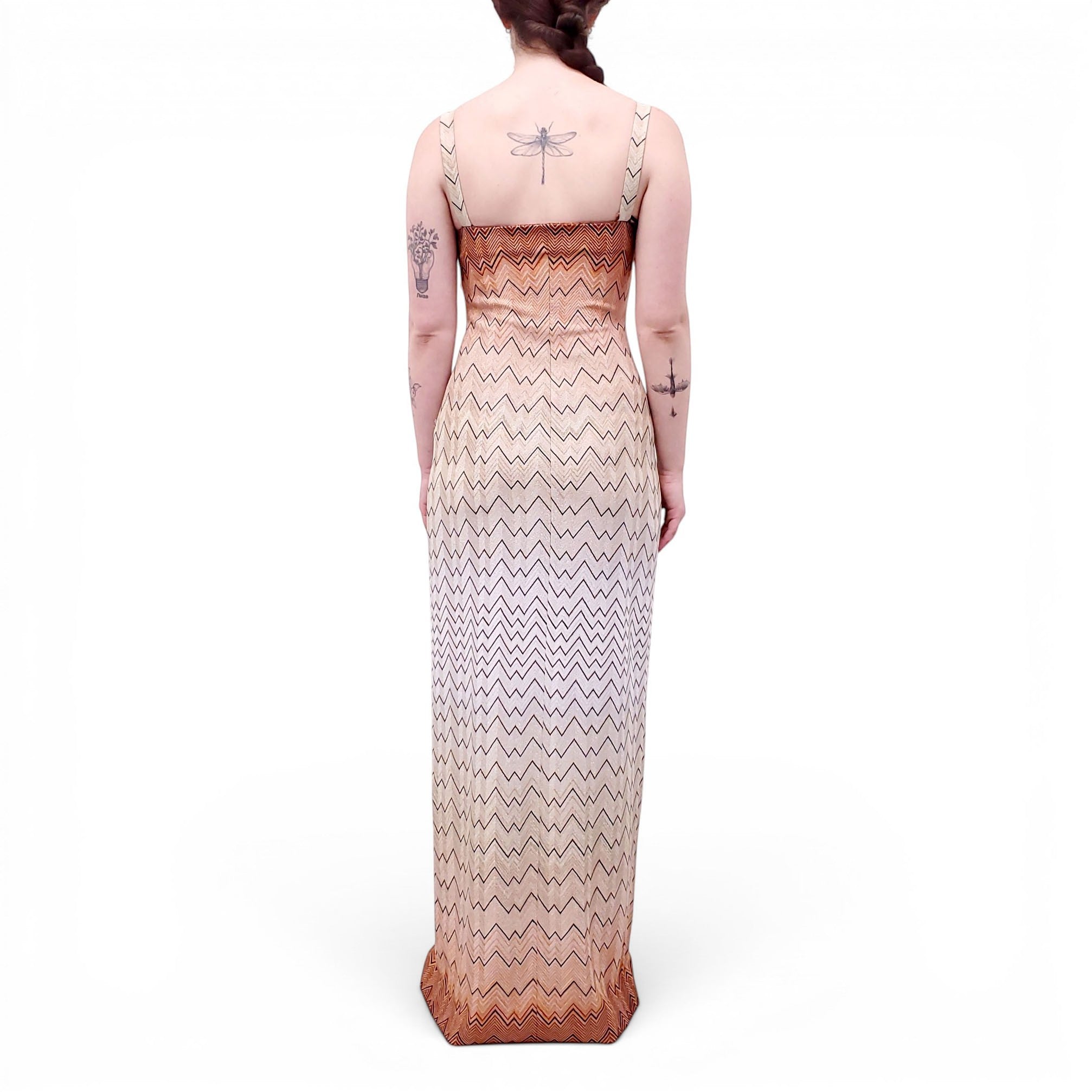 MISSONI TERRACOTTA OMBRE ZIGZAG DRESS WITH TWIST DETAIL - SIZE 42