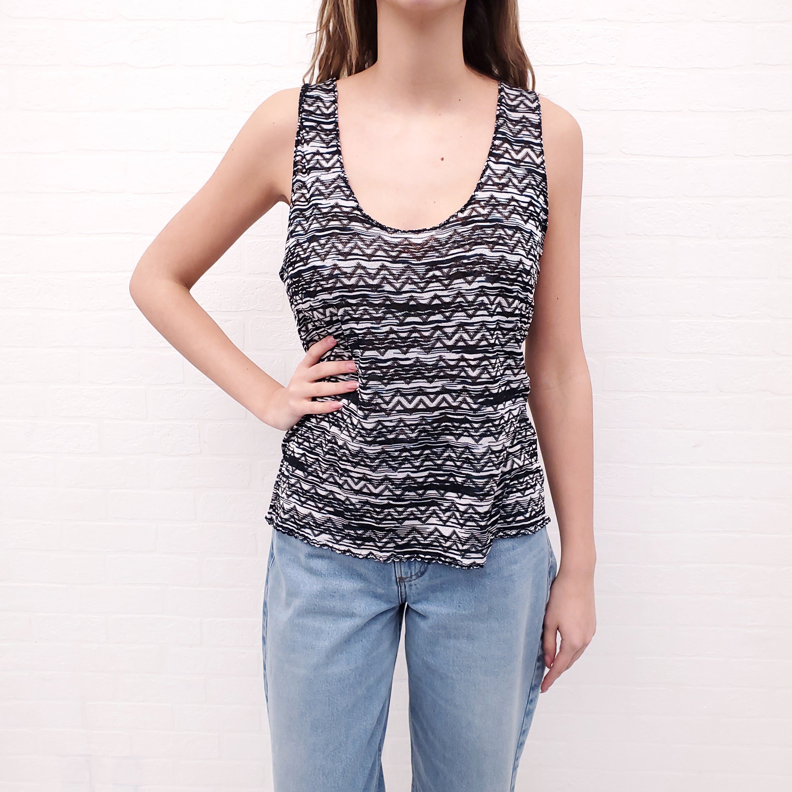 MISSONI VINTAGE TWO PIECE BLACK AND WHITE PATTERNED CARDIGAN SET - SIZE 10