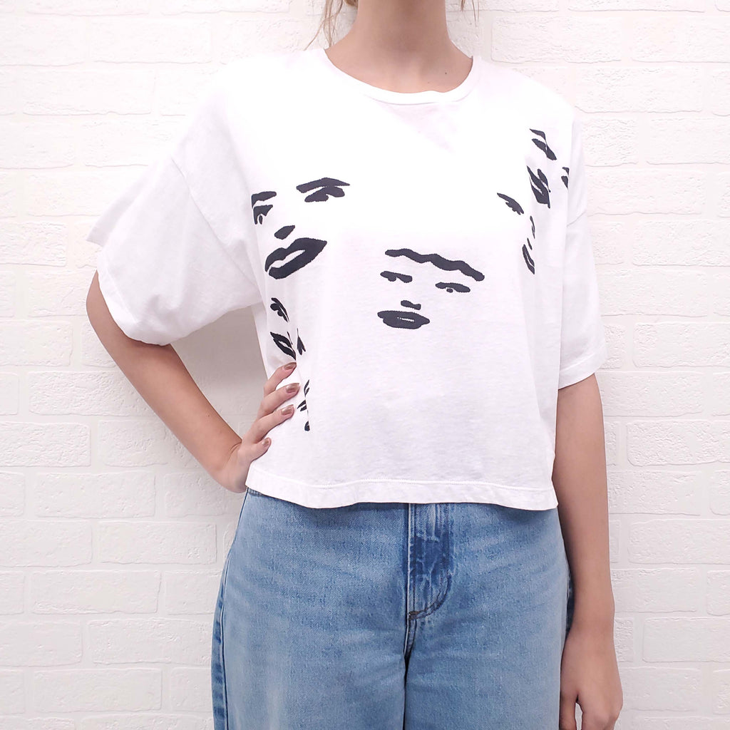 MISSONI WHITE FACE PRINT CROPPED T-SHIRT - SIZE S