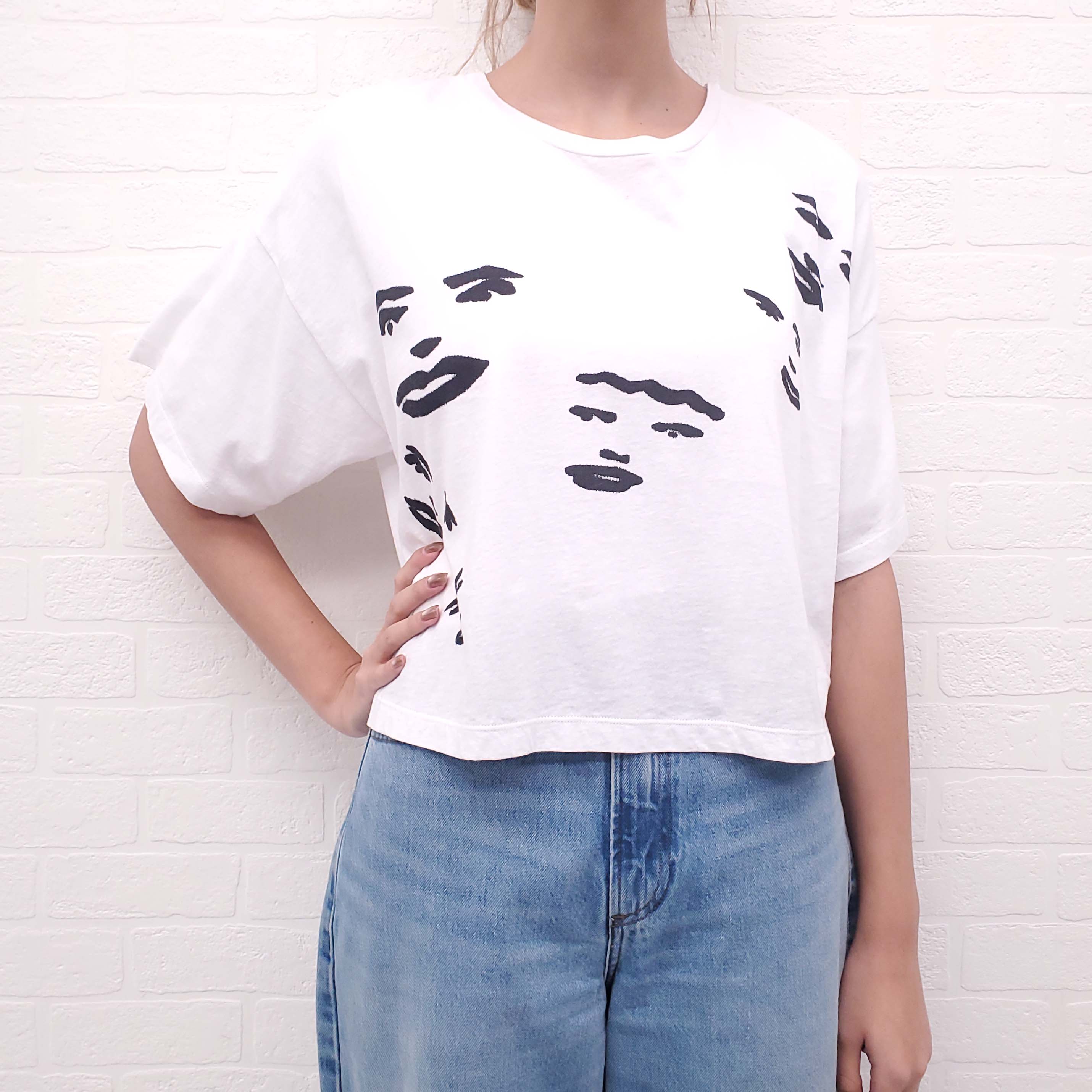 MISSONI WHITE FACE PRINT CROPPED T-SHIRT - SIZE S