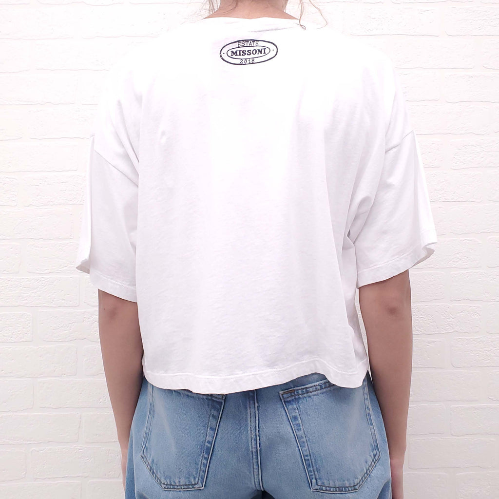 MISSONI WHITE FACE PRINT CROPPED T-SHIRT - SIZE S