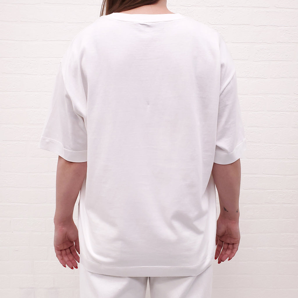 MISSONI WHITE T-SHIRT WITH ZIGZAG KNIT DETAIL - SIZE XL