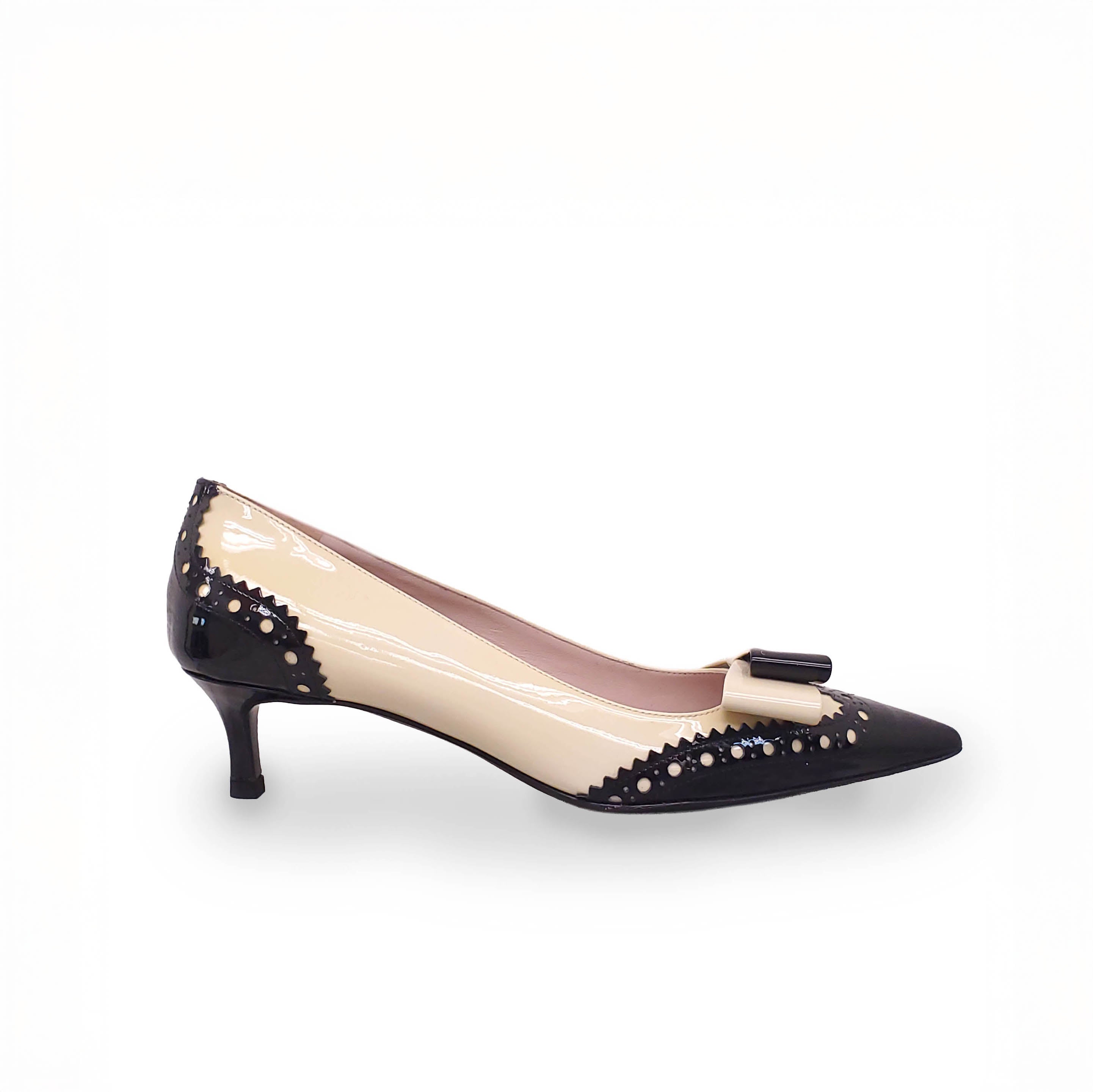 MIU MIU BEIGE AND BLACK SPECTATOR KITTEN HEELS - SIZE 35.5