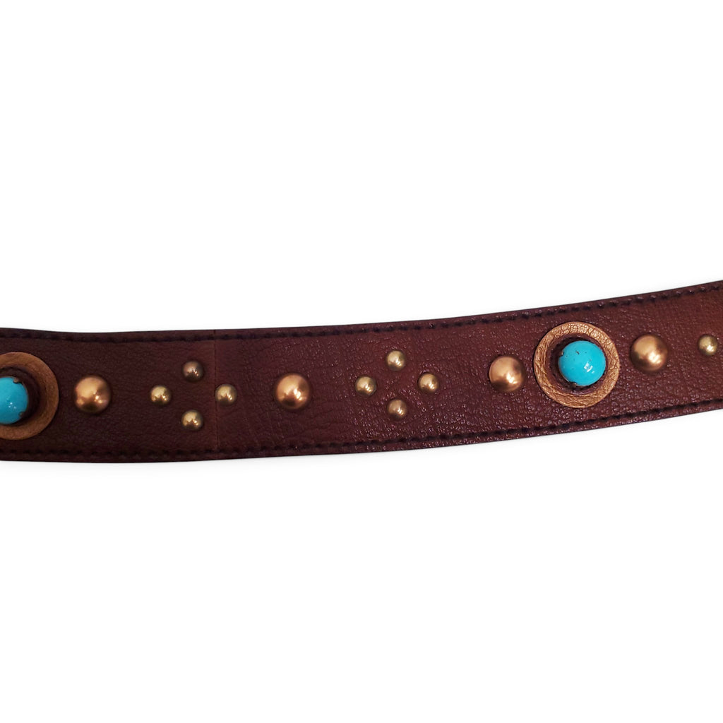MIU MIU BELT WITH GOLD AND TURQUOISE BEADING - SIZE 80