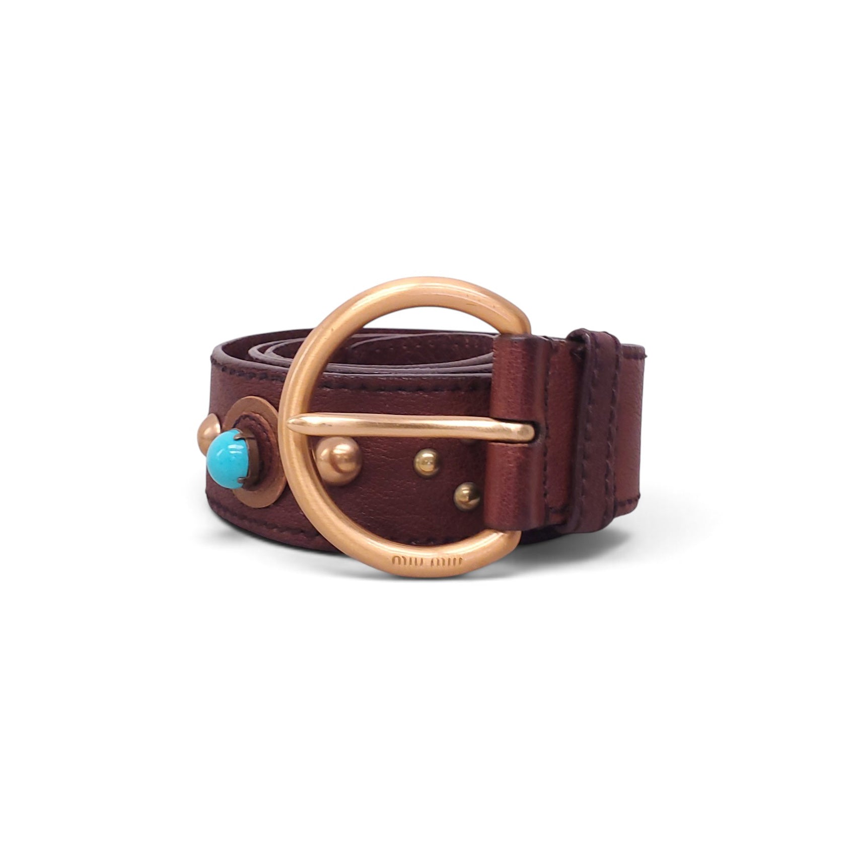 MIU MIU BELT WITH GOLD AND TURQUOISE BEADING - SIZE 80