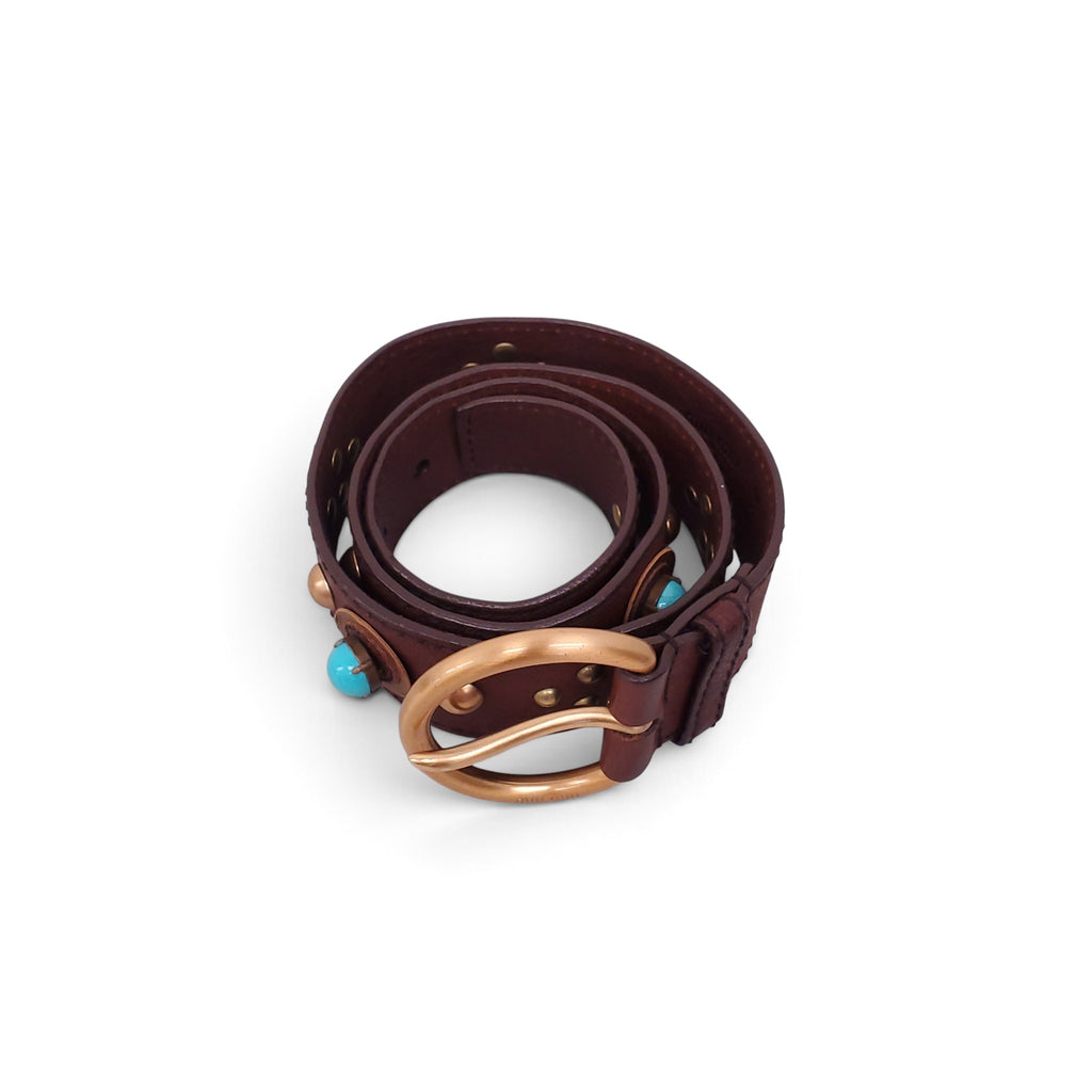 MIU MIU BELT WITH GOLD AND TURQUOISE BEADING - SIZE 80