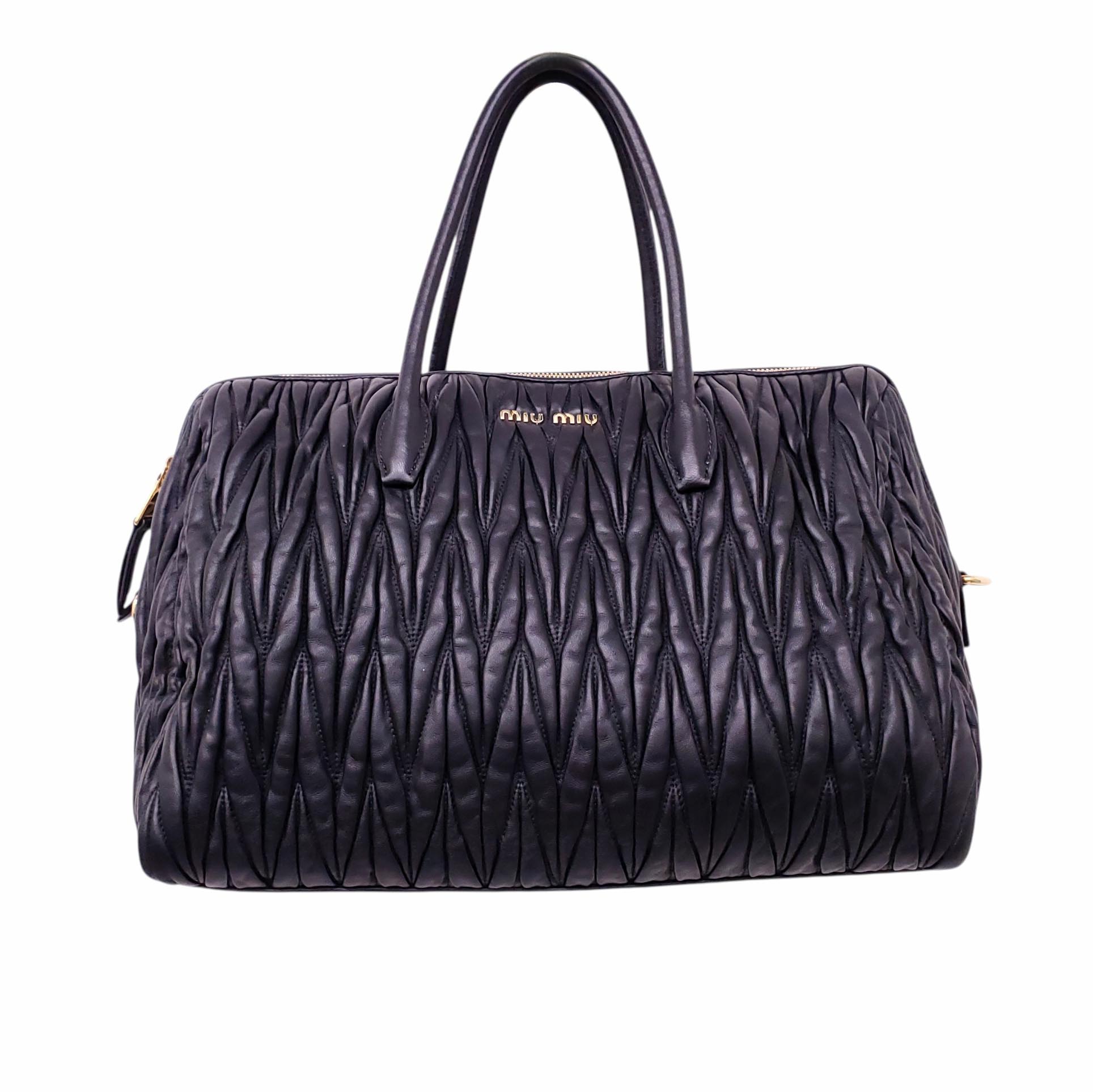 MIU MIU BLACK LEATHER SCRUNCH TOTE