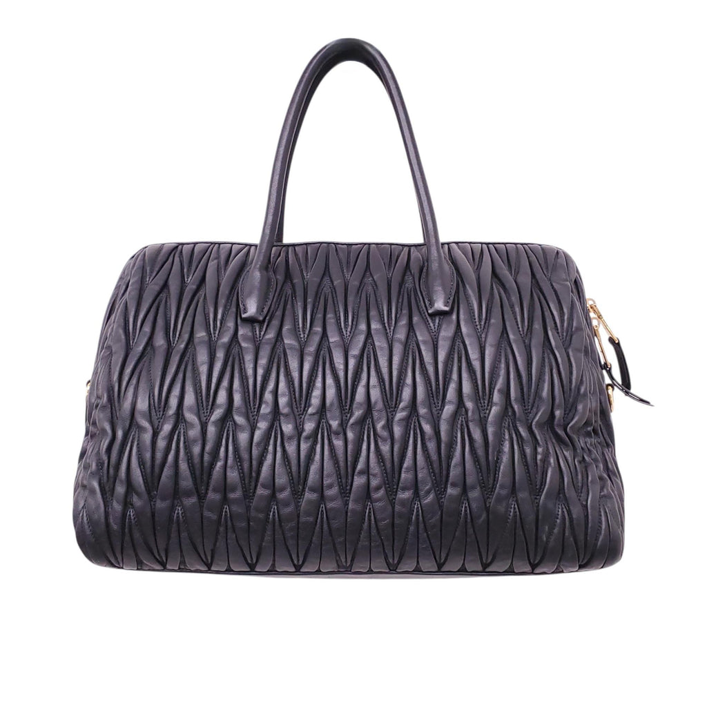 MIU MIU BLACK LEATHER SCRUNCH TOTE
