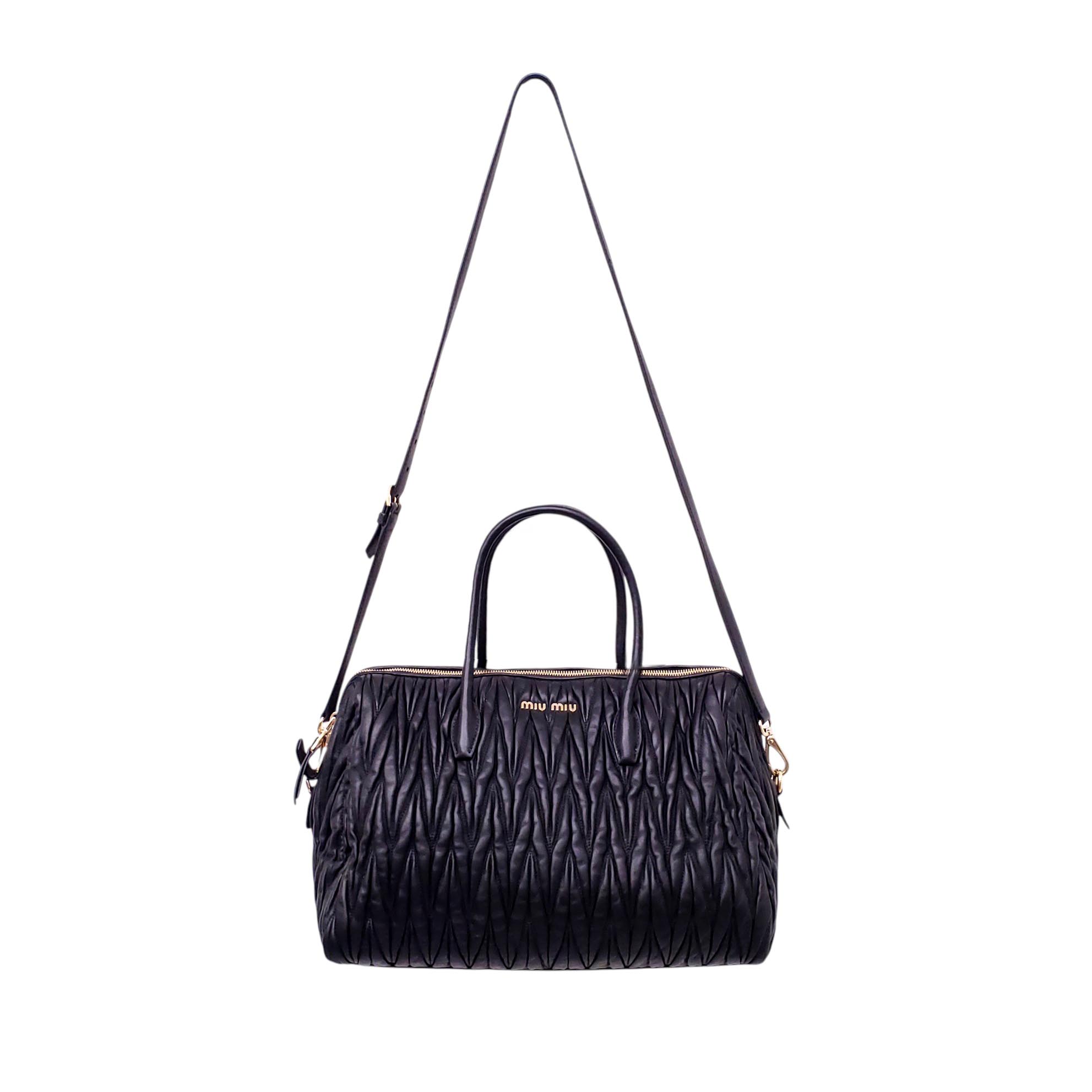MIU MIU BLACK LEATHER SCRUNCH TOTE