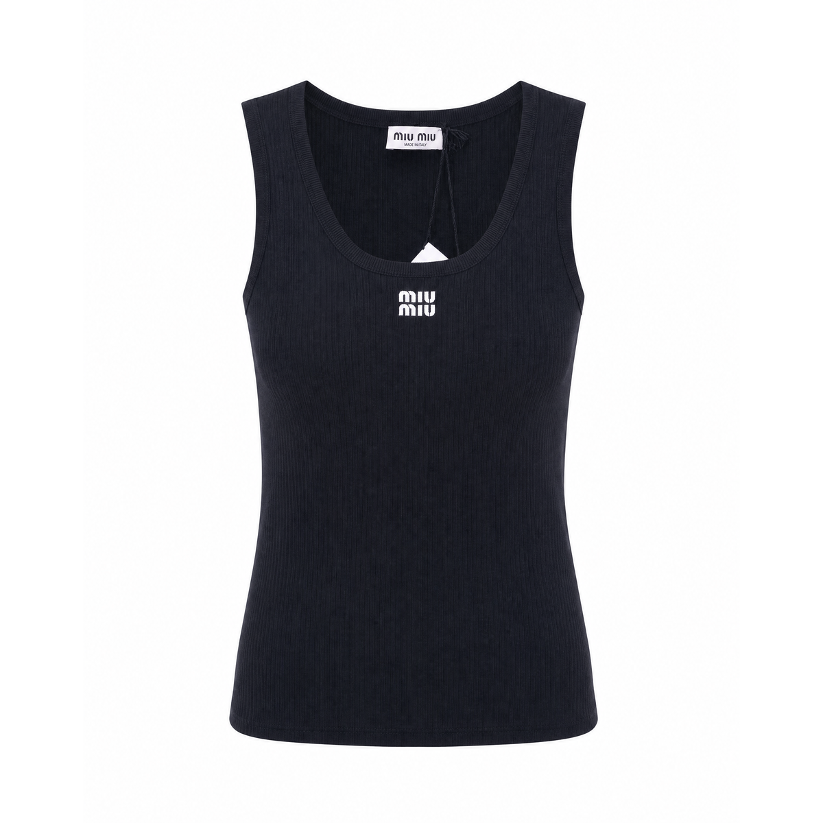 MIU MIU BLACK LOGO SLEEVELESS KNIT TANK - SIZE 36