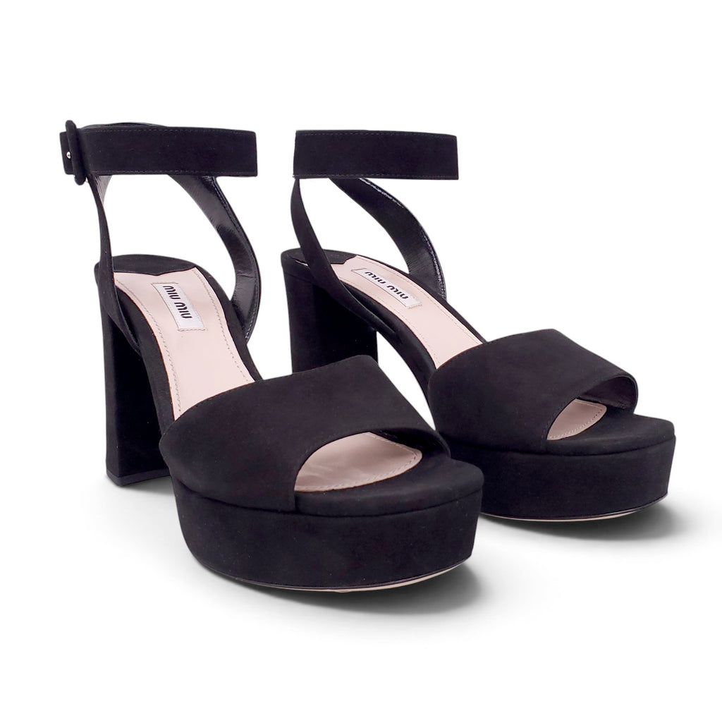 MIU MIU BLACK SUEDE PLATFORM HEELS - SIZE 39