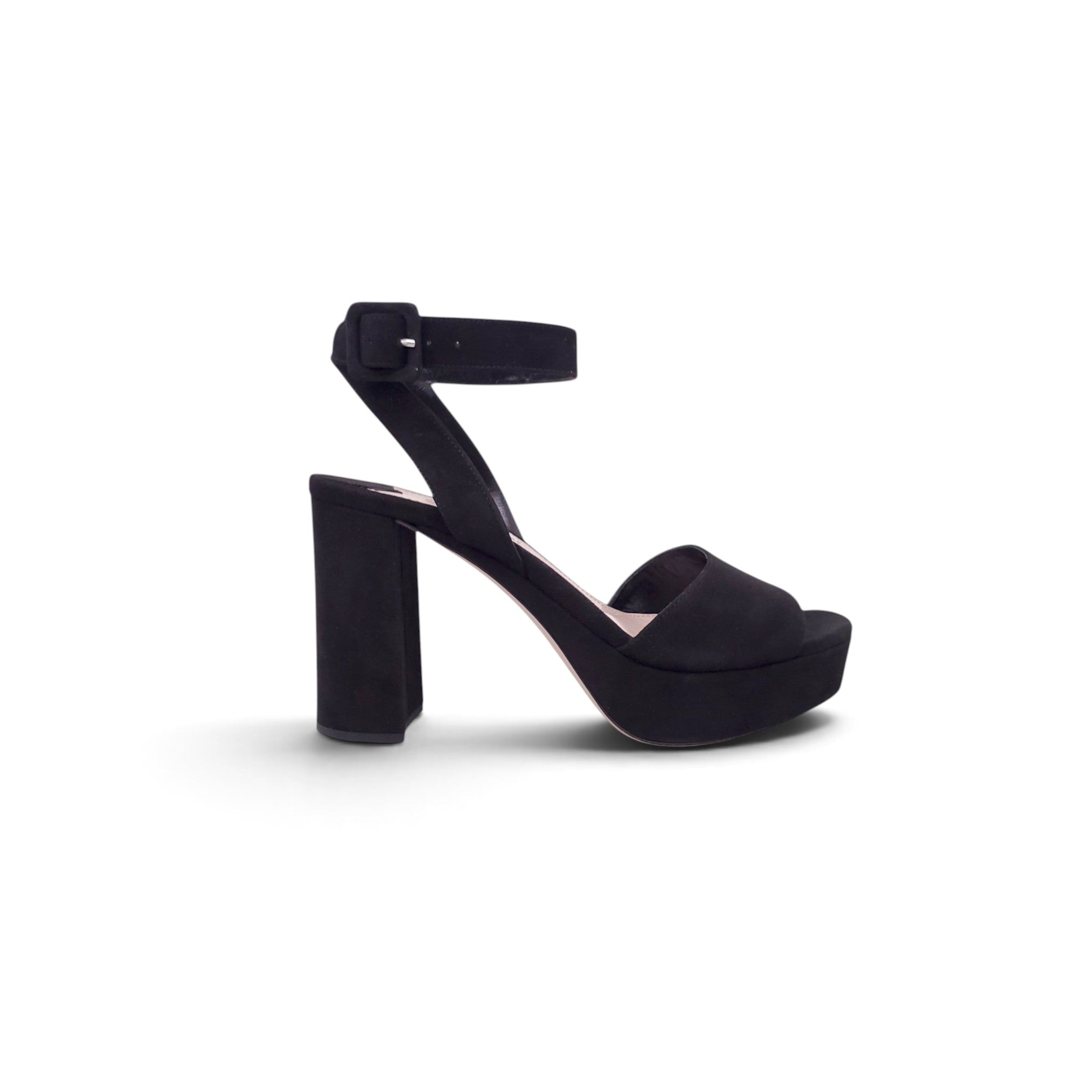 MIU MIU BLACK SUEDE PLATFORM HEELS - SIZE 39
