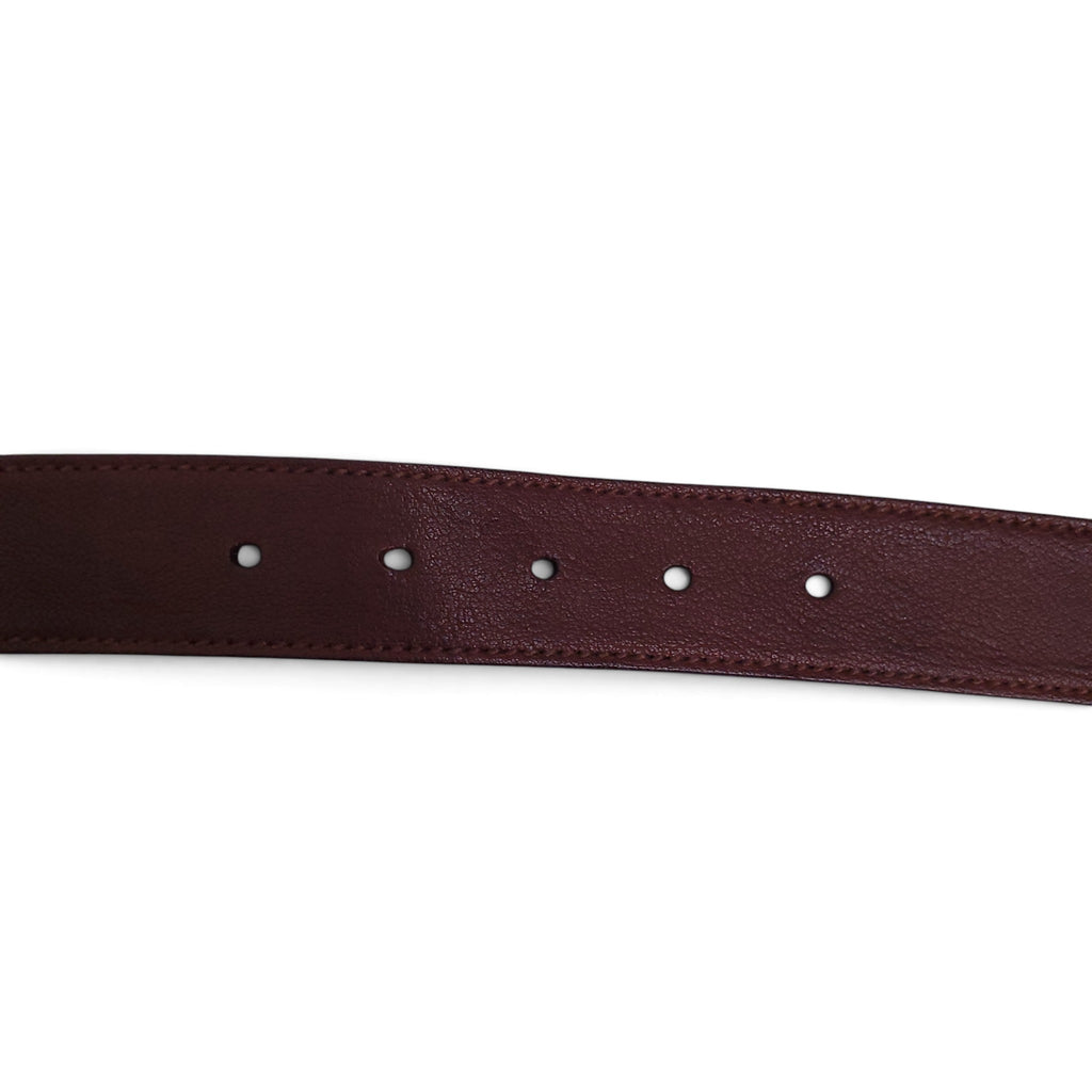MIU MIU BROWN LEATHER BELT WITH RED STONE EMBLEM - SIZE 75