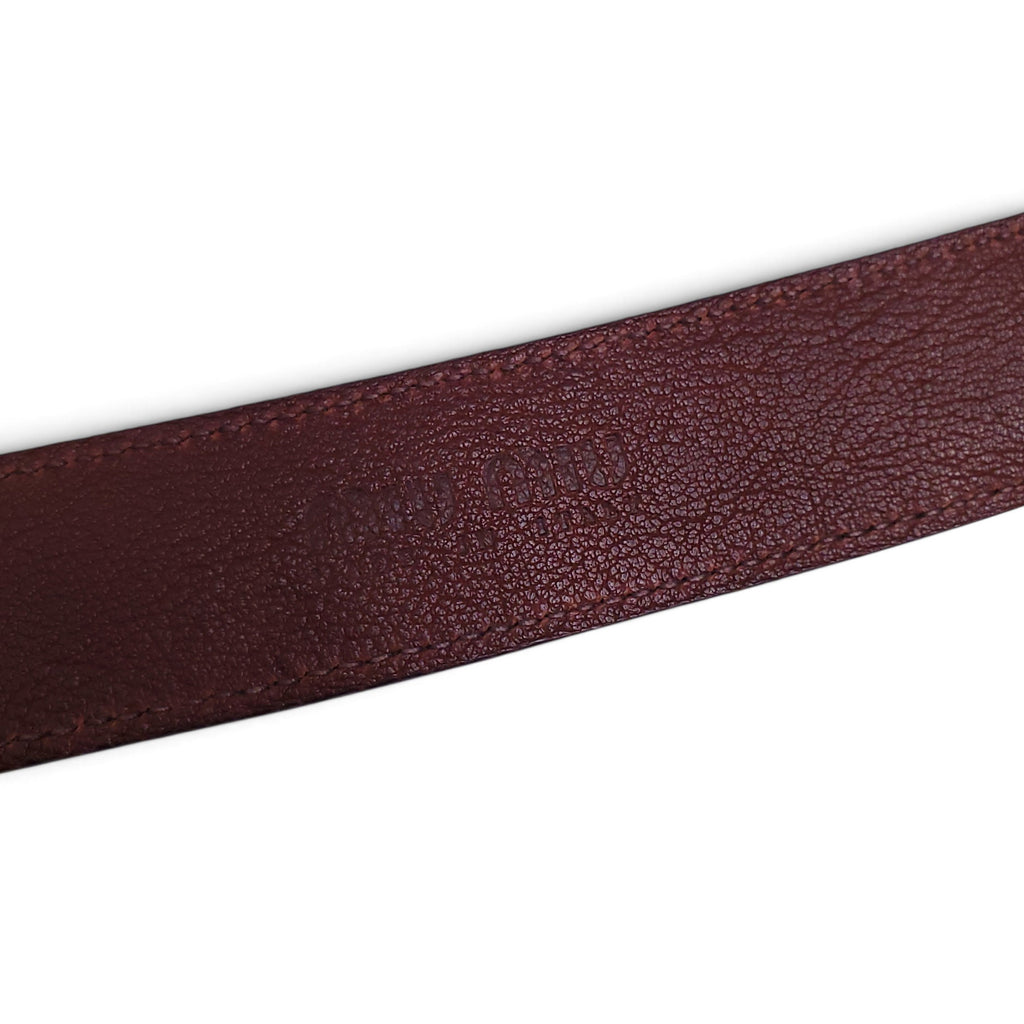 MIU MIU BROWN LEATHER BELT WITH RED STONE EMBLEM - SIZE 75