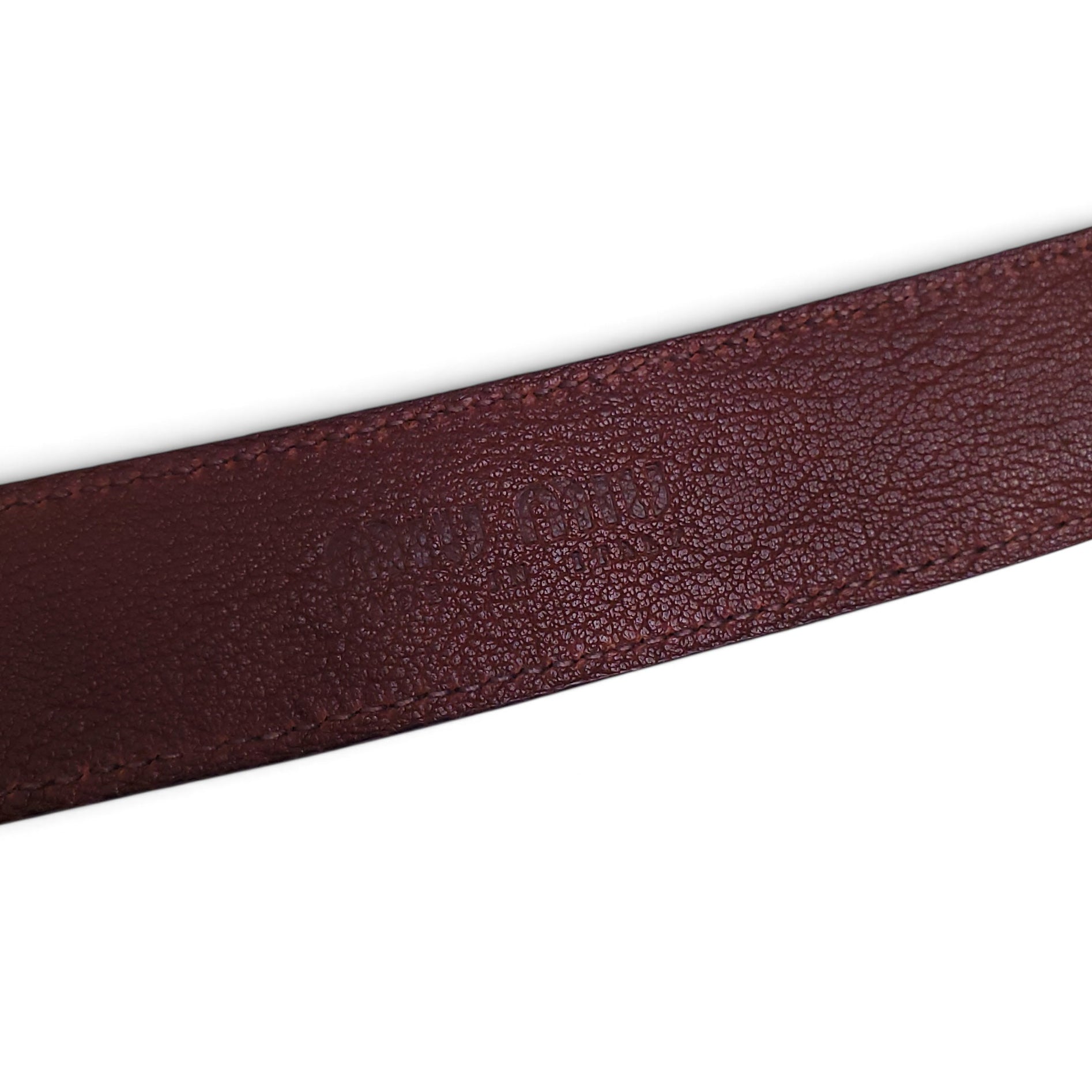 MIU MIU BROWN LEATHER BELT WITH RED STONE EMBLEM - SIZE 75