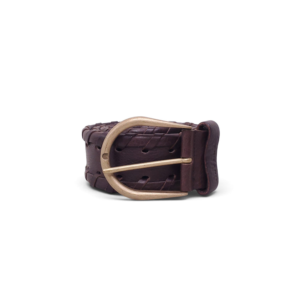 MIU MIU BROWN LEATHER BRAIDED BELT - SIZE 80