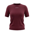 MIU MIU BURGUNDY FITTED LOGO KNIT T SHIRT - SIZE 40