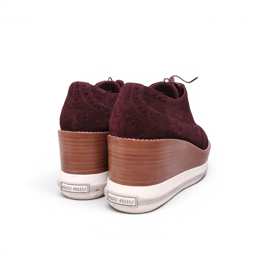 MIU MIU BURGUNDY SUEDE PLATFORM LOAFERS - SIZE 38.5