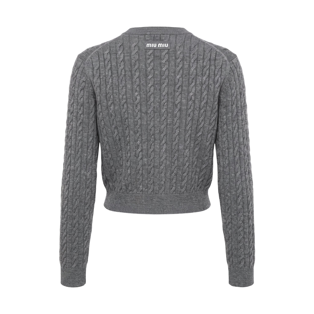 MIU MIU CABLE KNIT CASHMERE CARDIGAN WITH LOGO  - SIZE 36