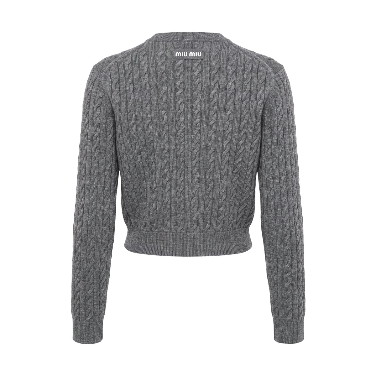 MIU MIU CABLE KNIT CASHMERE CARDIGAN WITH LOGO  - SIZE 36