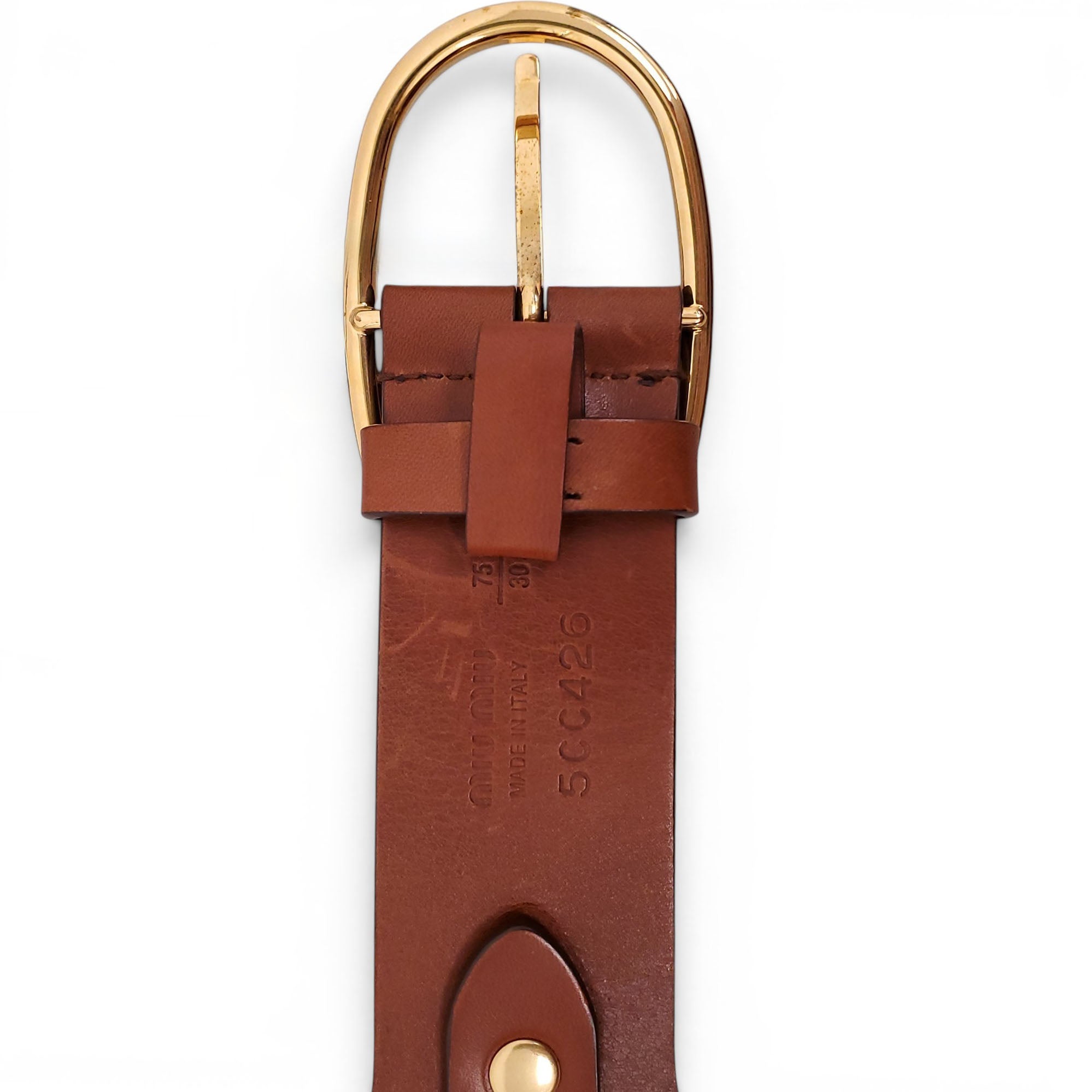MIU MIU COGNAC BRAIDED BELT - SIZE 75