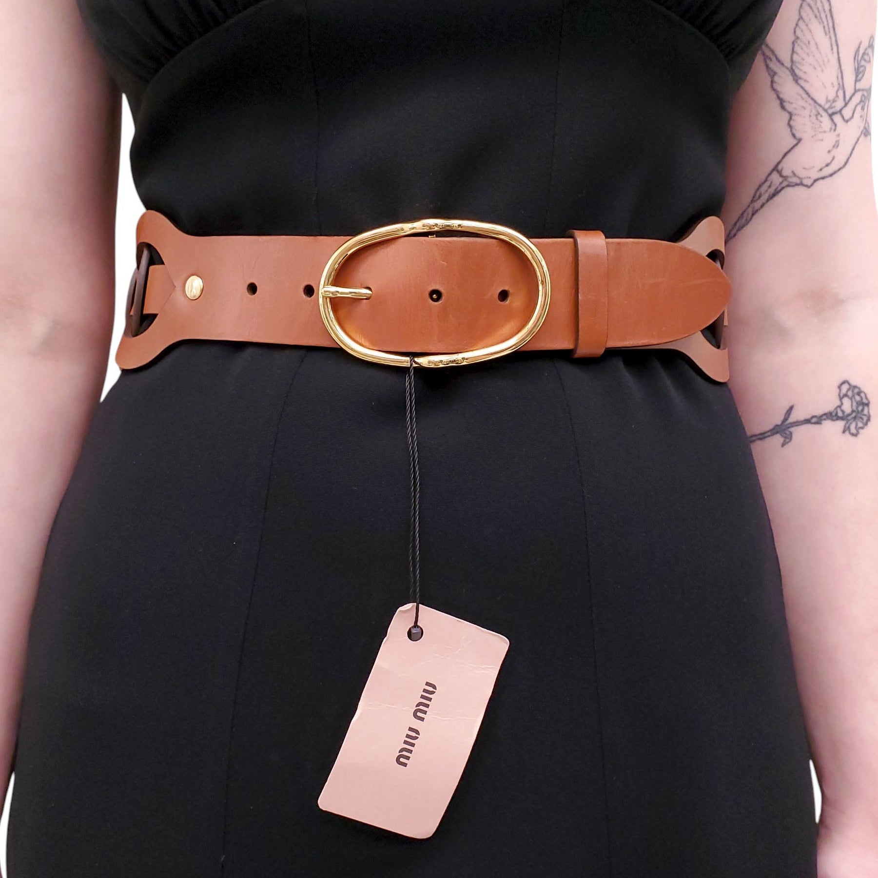 MIU MIU COGNAC BRAIDED BELT - SIZE 75