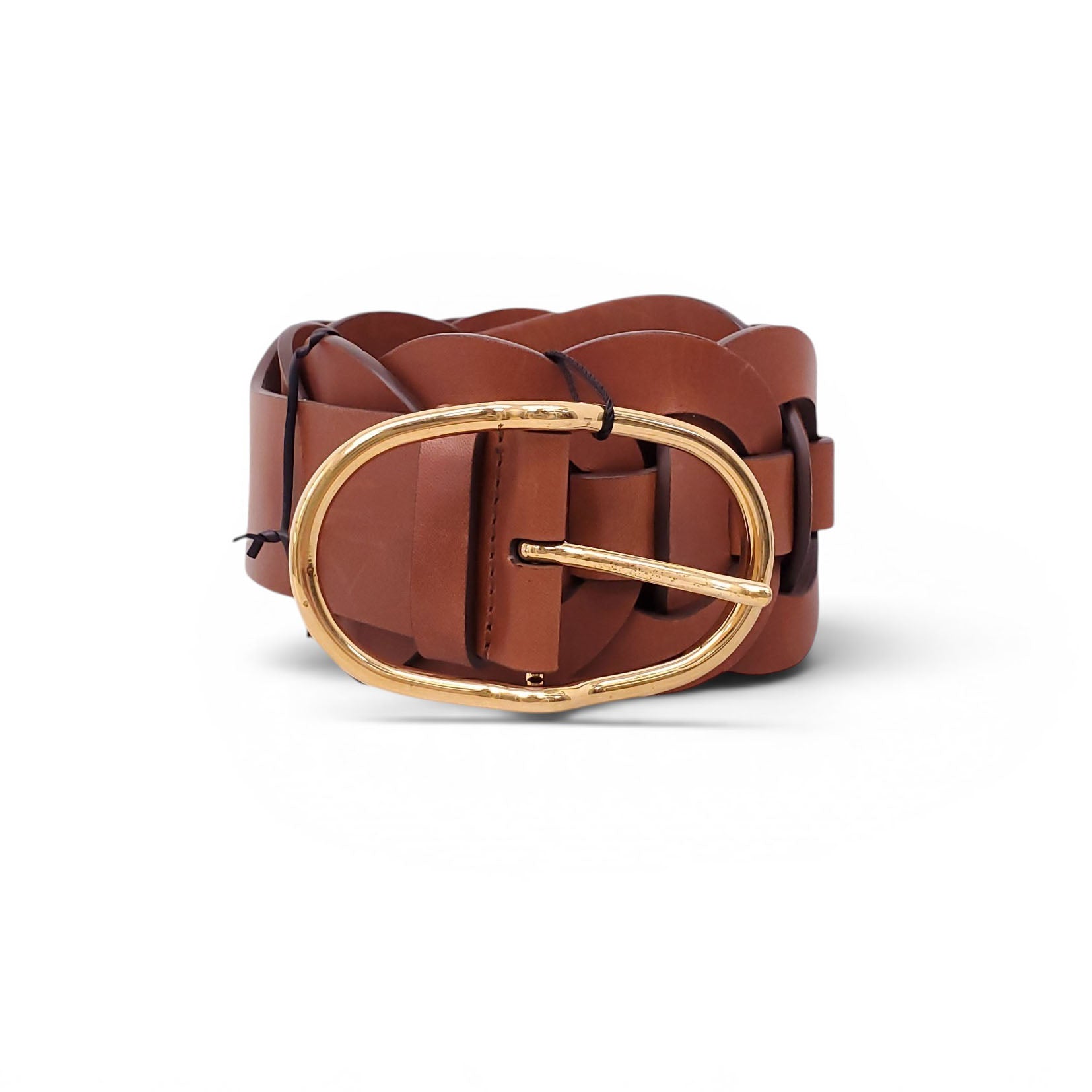 MIU MIU COGNAC BRAIDED BELT - SIZE 75