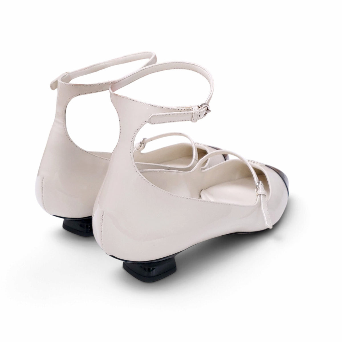 MIU MIU CREAM AND BLACK LOGO MARY-JANE KITTEN HEELS - SIZE 40