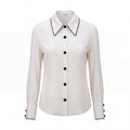 MIU MIU CREAM SILK BUTTON UP BLOUSE WITH SEQUIN COLLAR - SIZE 42