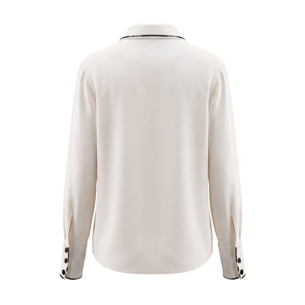 MIU MIU CREAM SILK BUTTON UP BLOUSE WITH SEQUIN COLLAR - SIZE 42