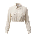 MIU MIU CROPPED POLKA DOT BUTTON DOWN SILK TOP - SIZE 36