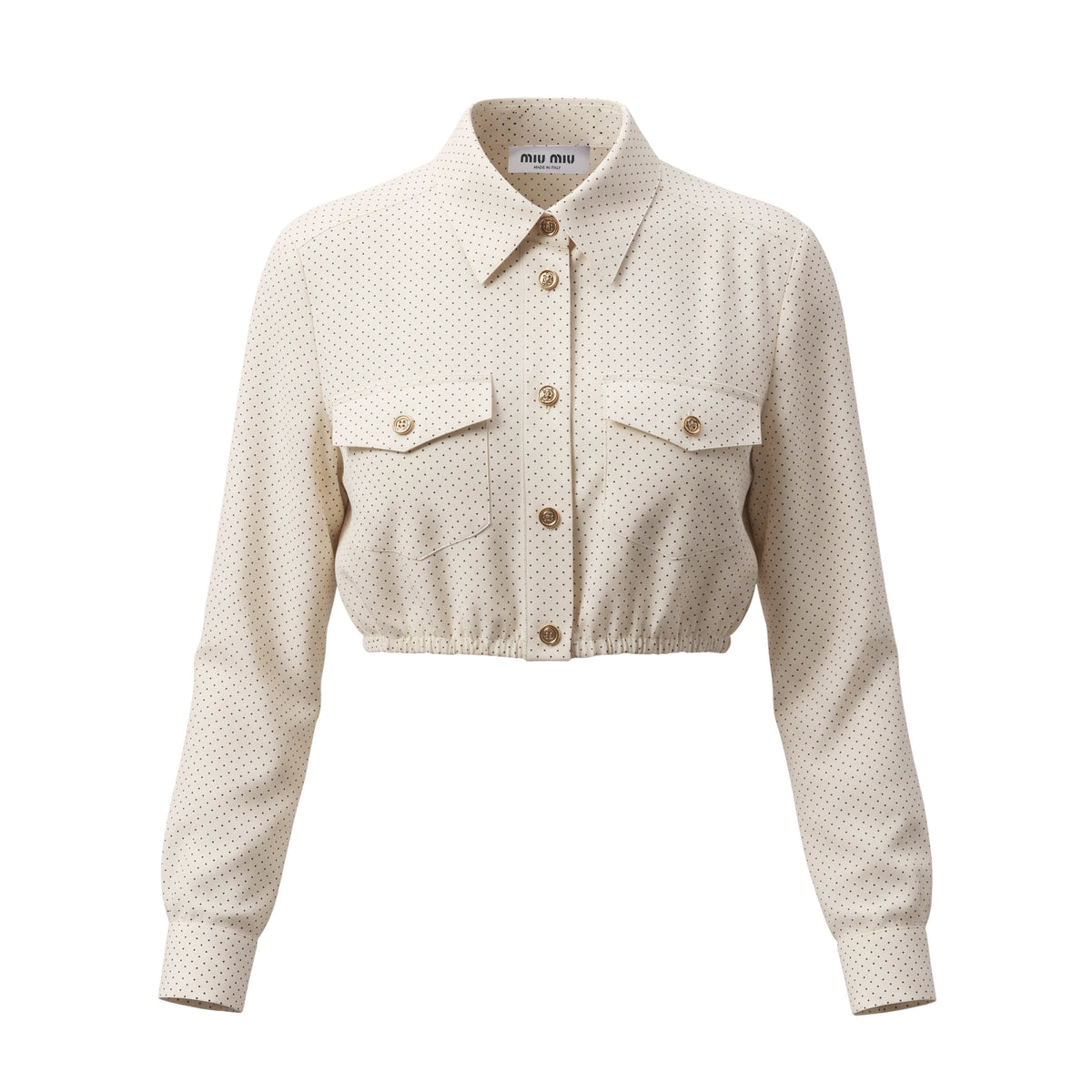 MIU MIU CROPPED POLKA DOT BUTTON DOWN SILK TOP - SIZE 36