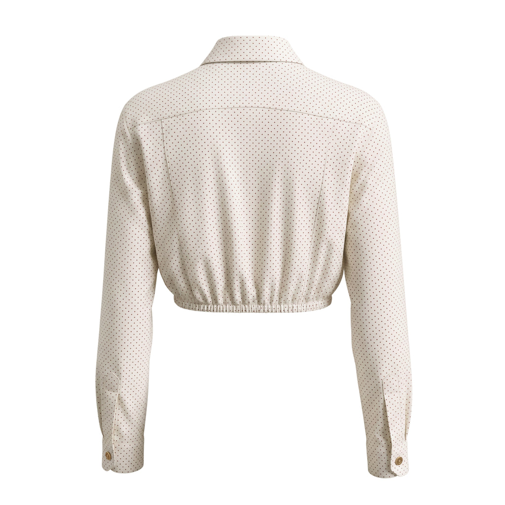 MIU MIU CROPPED POLKA DOT BUTTON DOWN SILK TOP - SIZE 36