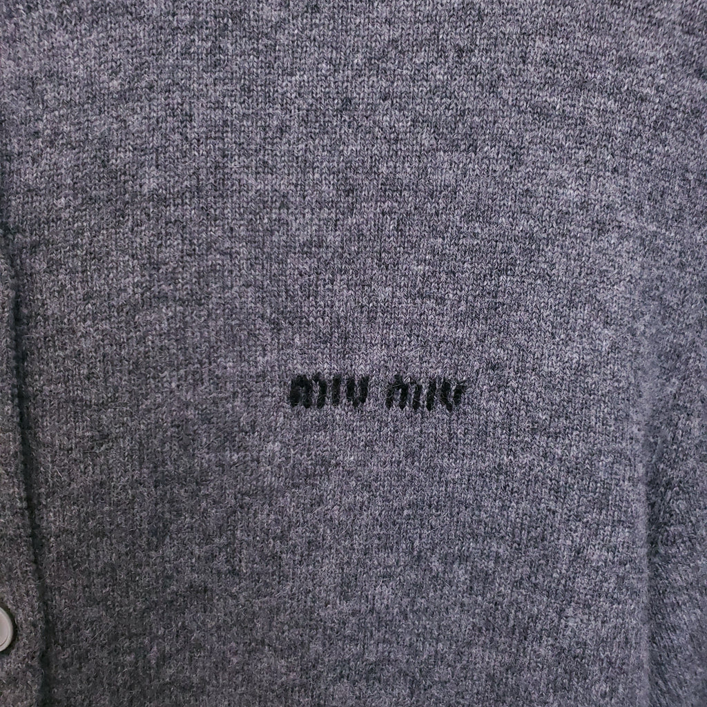 MIU MIU DARK GREY LOGO CASHMERE CARDIGAN - SIZE 36