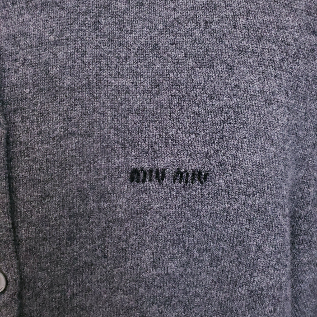 MIU MIU DARK GREY LOGO CASHMERE CARDIGAN - SIZE 36