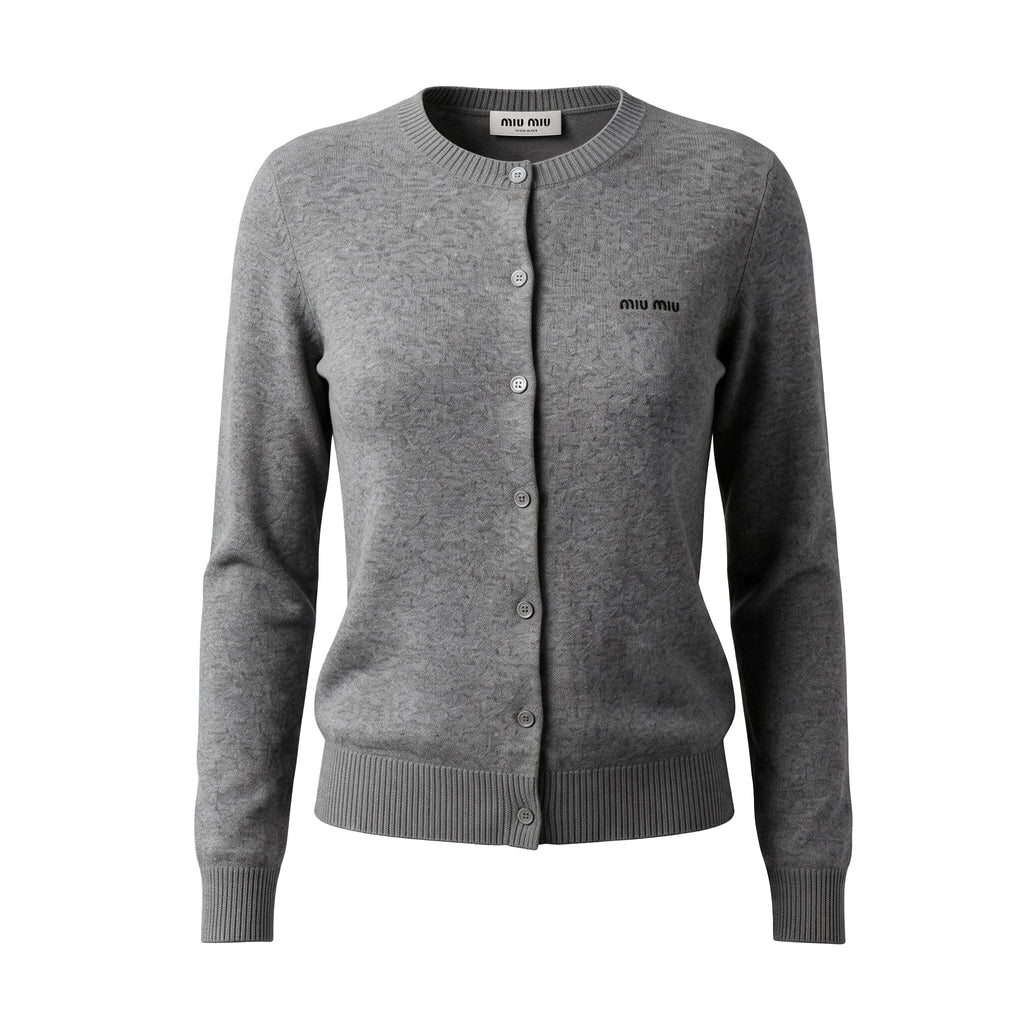 MIU MIU DARK GREY LOGO CASHMERE CARDIGAN - SIZE 36