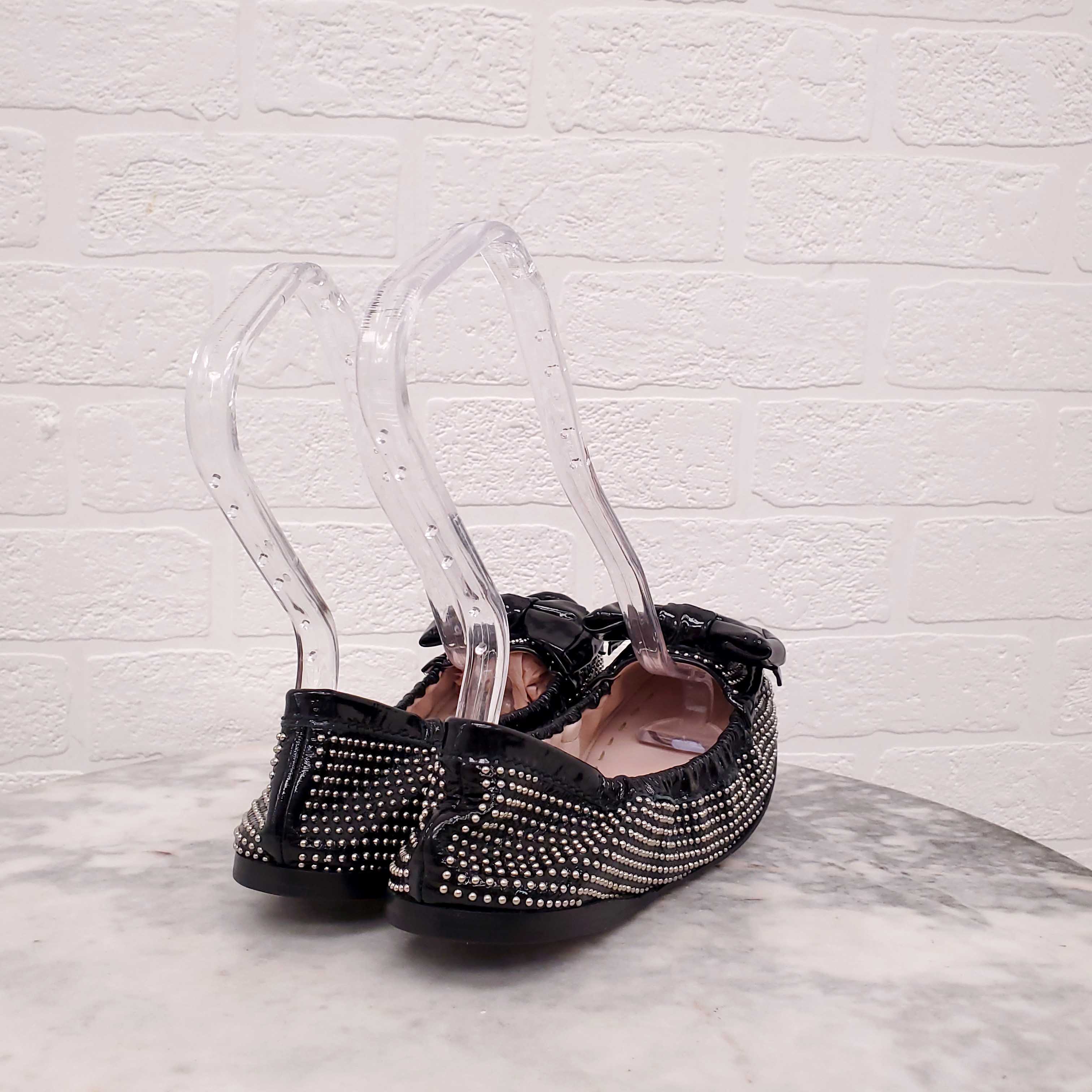 MIU MIU ELASTIC STUDDED FLATS - SIZE 39.5