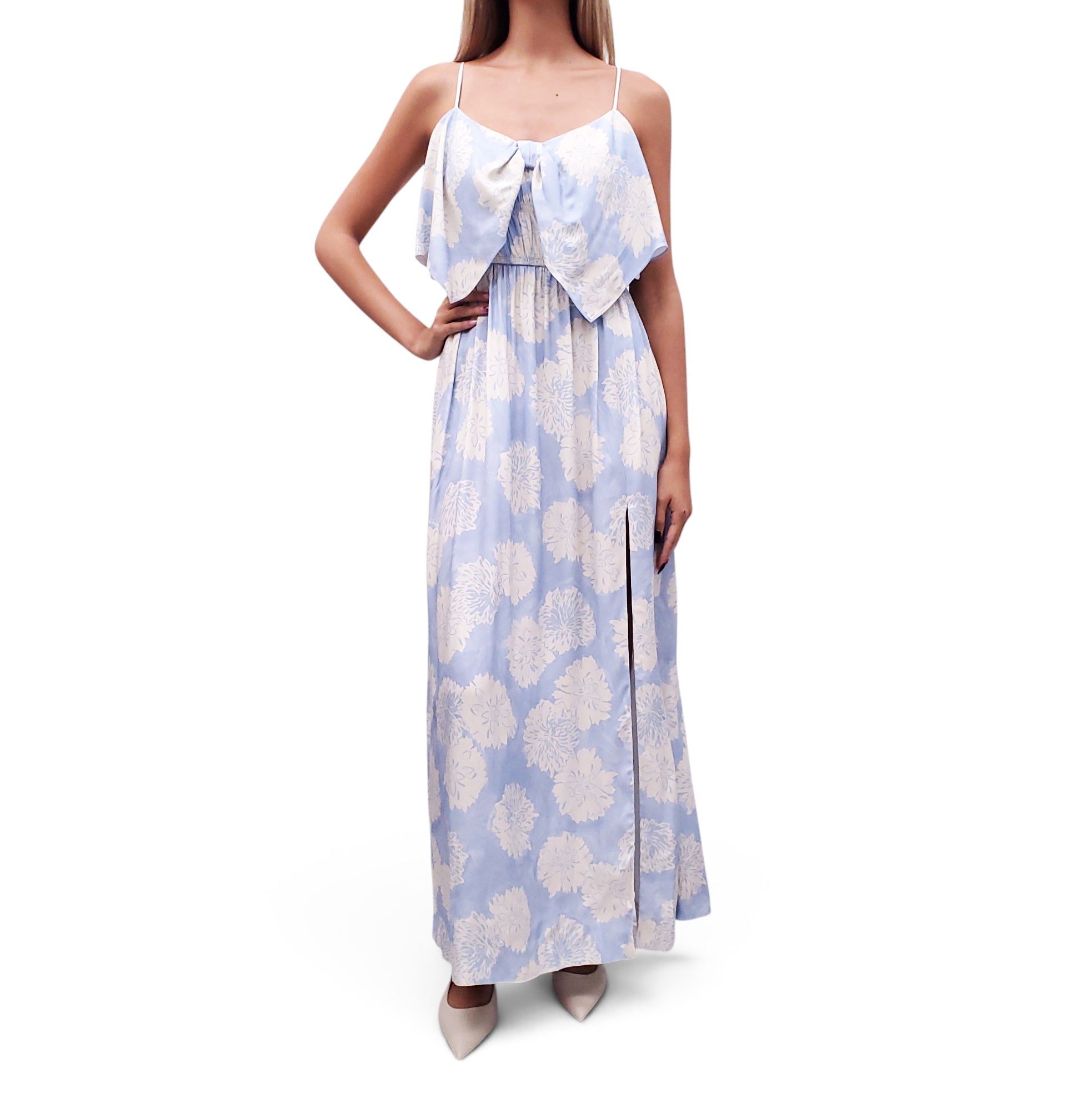MIU MIU FLORAL BLUE AND CREAM DRESS - SIZE 42