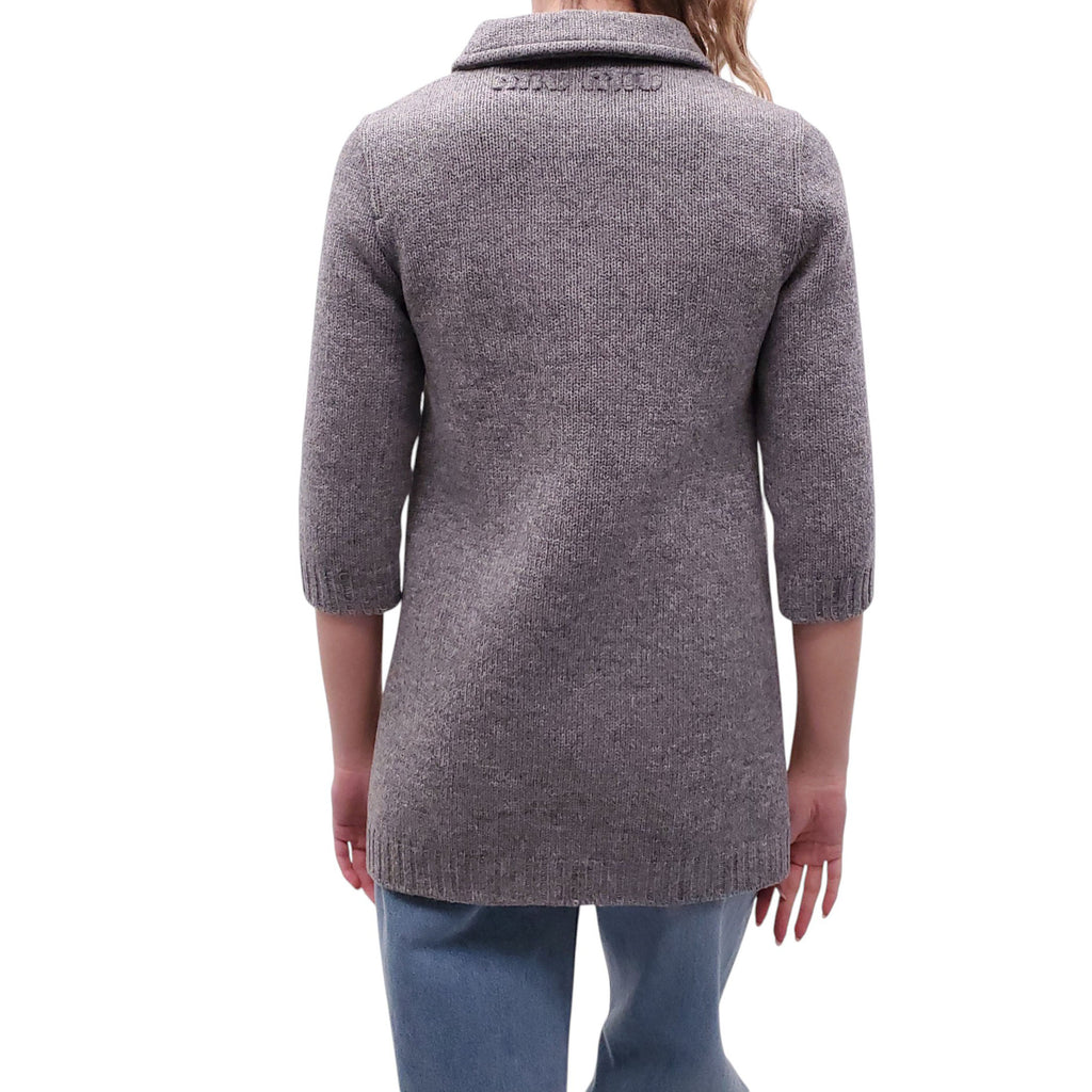 MIU MIU GREY KNIT WOOL JACKET WITH LOGO - SIZE 36
