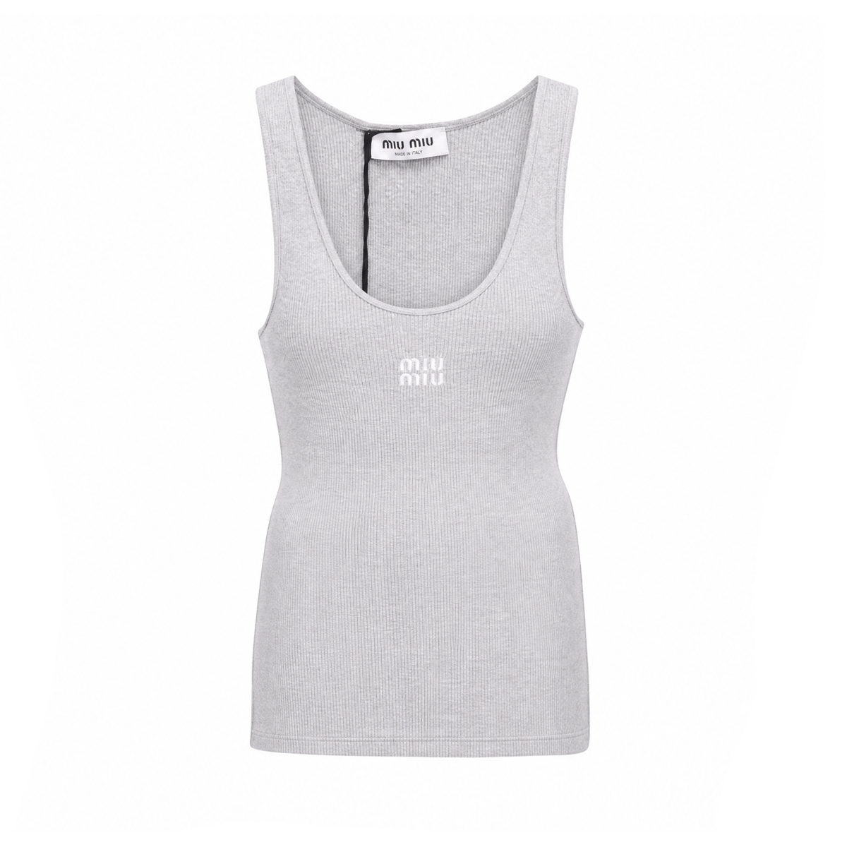 MIU MIU GREY LOGO SLEEVELESS KNIT TANK - SIZE 36