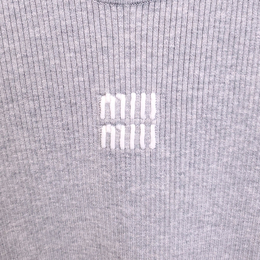 MIU MIU GREY LOGO SLEEVELESS KNIT TANK - SIZE 36
