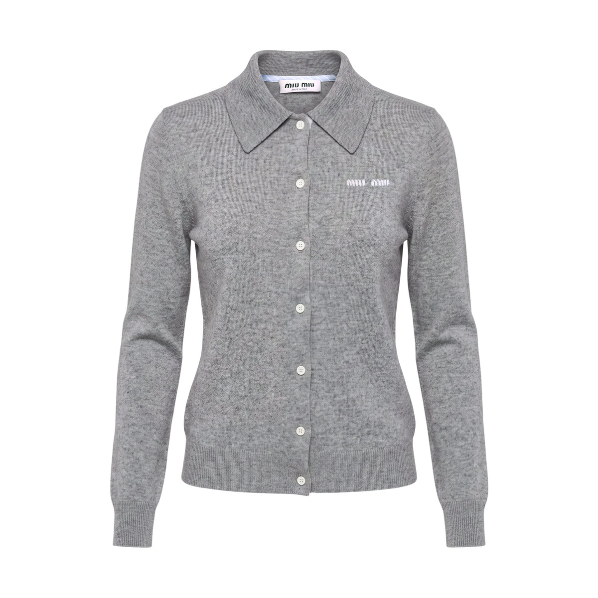 MIU MIU LOGO CASHMERE POLO CARDIGAN - SIZE 38