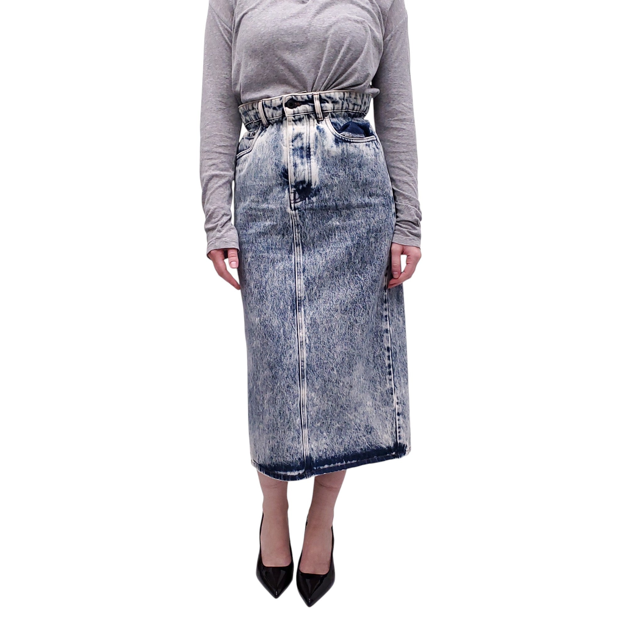 MIU MIU LOGO DENIM LONG SKIRT - SIZE 40