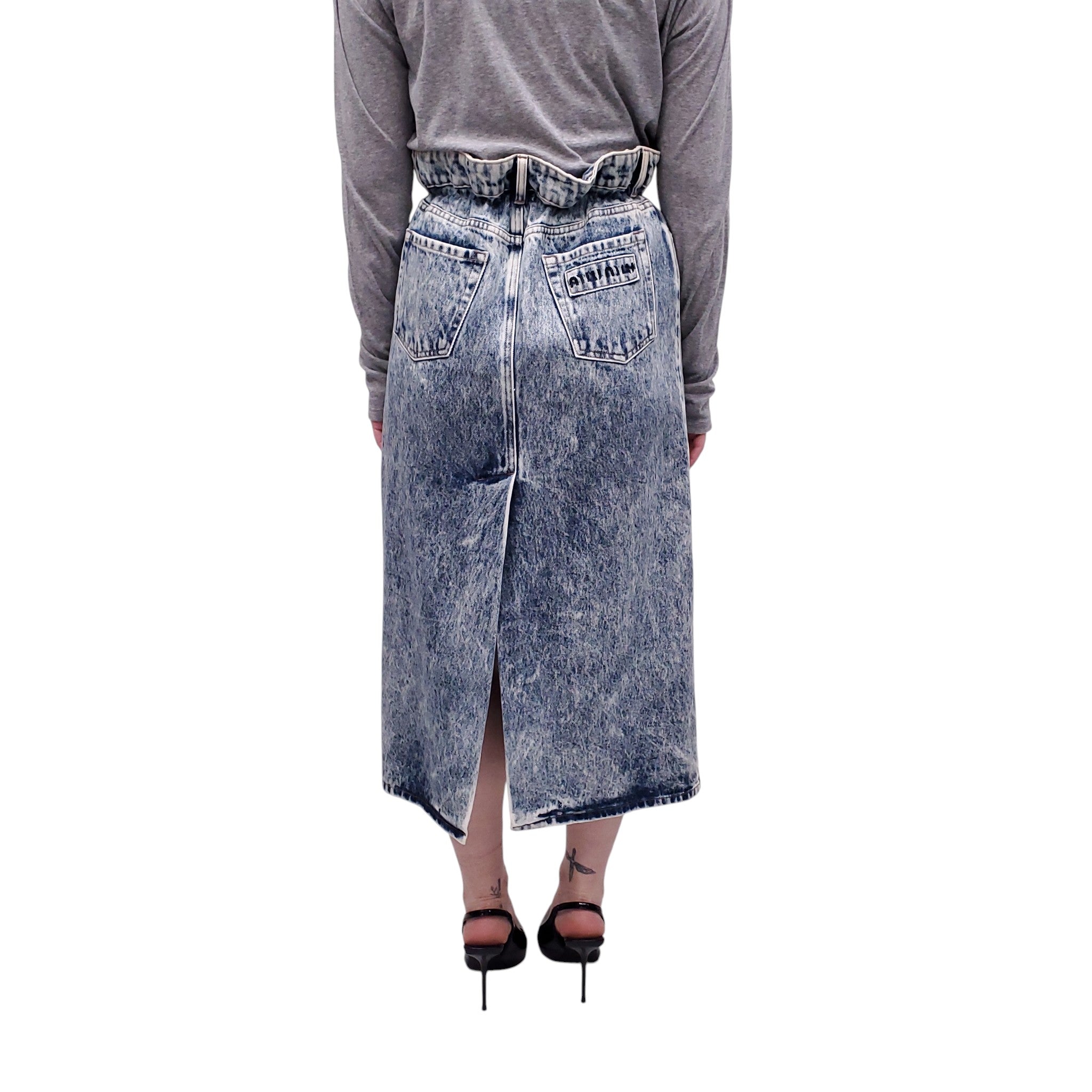 MIU MIU LOGO DENIM LONG SKIRT - SIZE 40