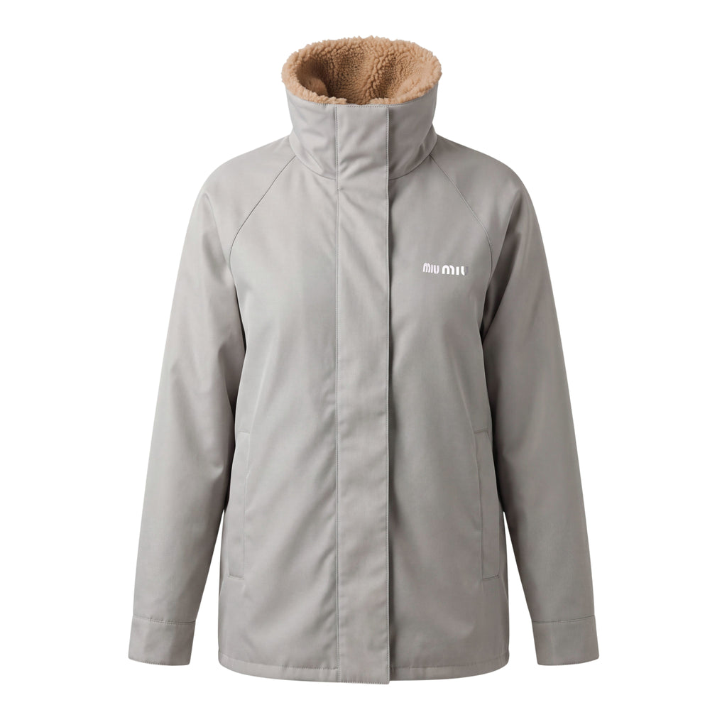 MIU MIU LOGO JACKET WITH SHEARLING COLLAR - SIZE 40