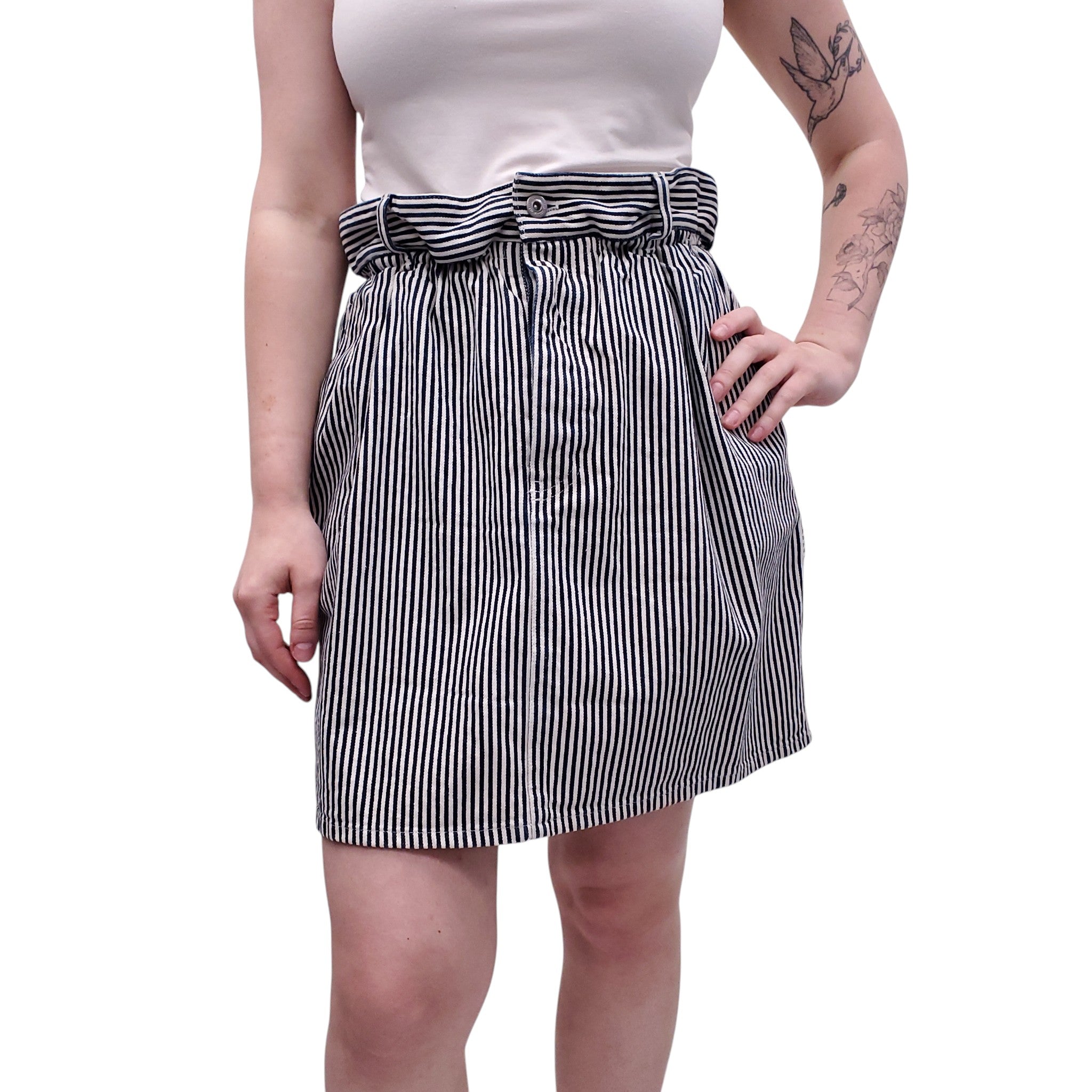 MIU MIU LOGO STRIPED DENIM SKIRT - SIZE 42